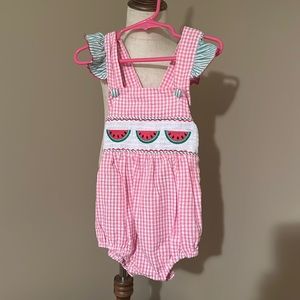 Toddler Smocked Ruffle Butt Watermelon Romper